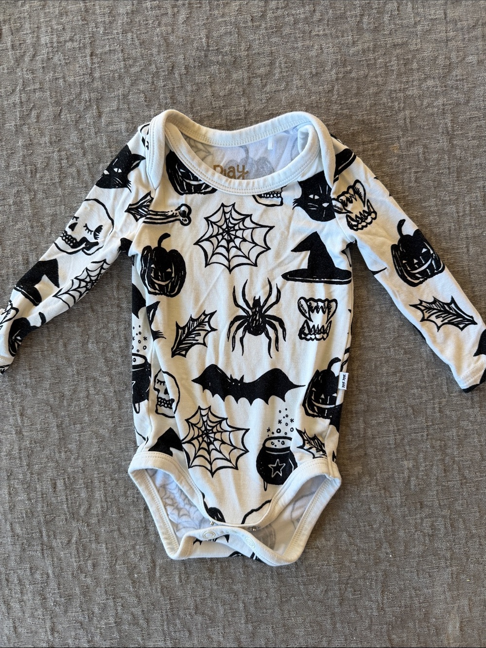 Little Sleepies Black on White Halloween Print Long-Sleeve One-Piece